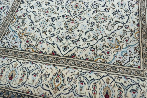 Close-up detail of 2000s Kashan rug from Iran / Persia showing Wool weave