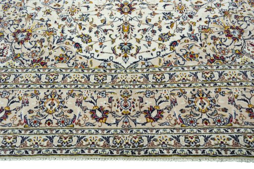 Full view of 2000s Kashan rug from Iran / Persia, 344 × 251 cm in Beige tones