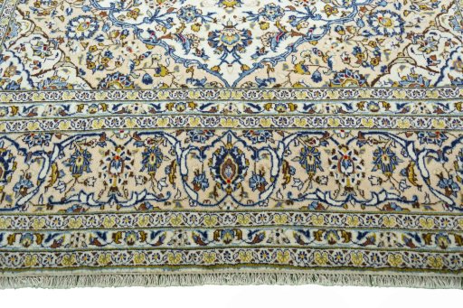 Full view of 2000s Kashan rug from Iran / Persia, 348 × 243 cm in Beige tones