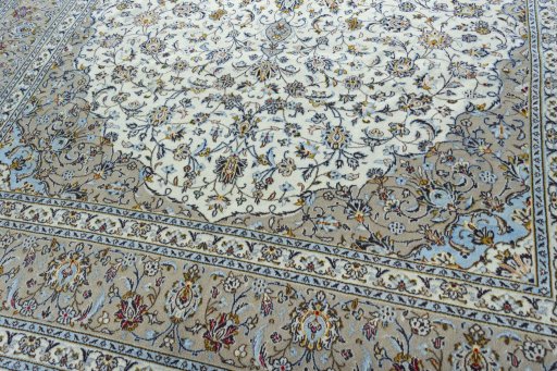 Close-up detail of 2000s Kashan rug from Iran / Persia showing Wool weave