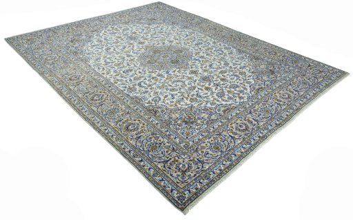 Close-up detail of 2000s Kashan rug from Iran / Persia showing Wool weave