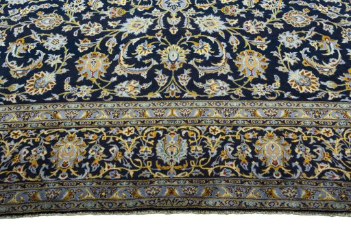 Full view of 2000s Kashan rug from Iran / Persia, 440 × 294 cm in Blue tones