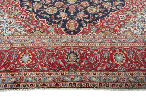 Full view of 2000s Kashan rug from Iran / Persia, 405 × 292 cm in Blue tones