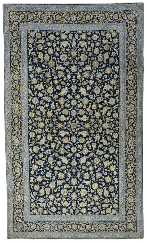 Full view of 2000s Kashan rug from Iran / Persia, 515 × 306 cm in Blue tones
