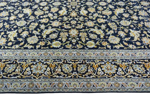 Full view of 2000s Kashan rug from Iran / Persia, 515 × 306 cm in Blue tones