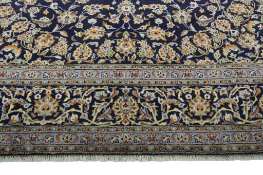 Full view of 2000s Kashan rug from Iran / Persia, 412 × 300 cm in Blue tones