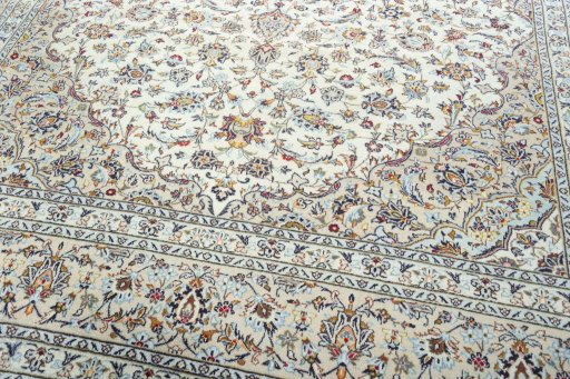Close-up detail of 2000s Kashan rug from Iran / Persia showing Wool weave