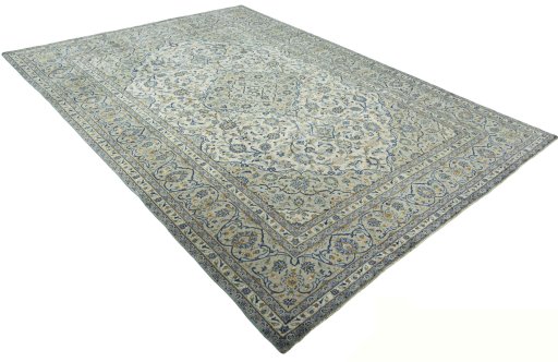 Close-up detail of 2000s Kashan rug from Iran / Persia showing Wool weave