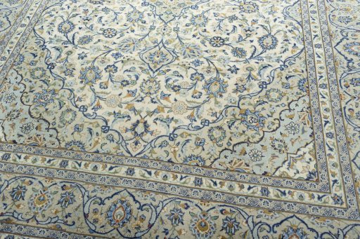 Close-up detail of 2000s Kashan rug from Iran / Persia showing Wool weave