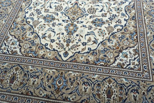 Close-up detail of 2000s Kashan rug from Iran / Persia showing Wool weave