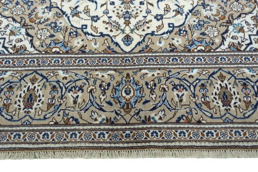 Full view of 2000s Kashan rug from Iran / Persia, 305 × 195 cm in Beige tones