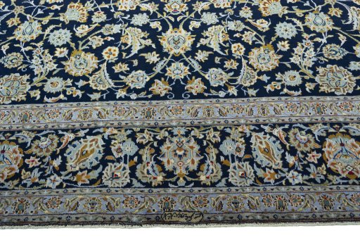 Full view of 2000s Kashan rug from Iran / Persia, 400 × 310 cm in Blue tones