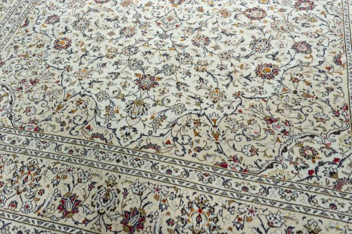 Close-up detail of 2000s Kashan rug from Iran / Persia showing Wool weave