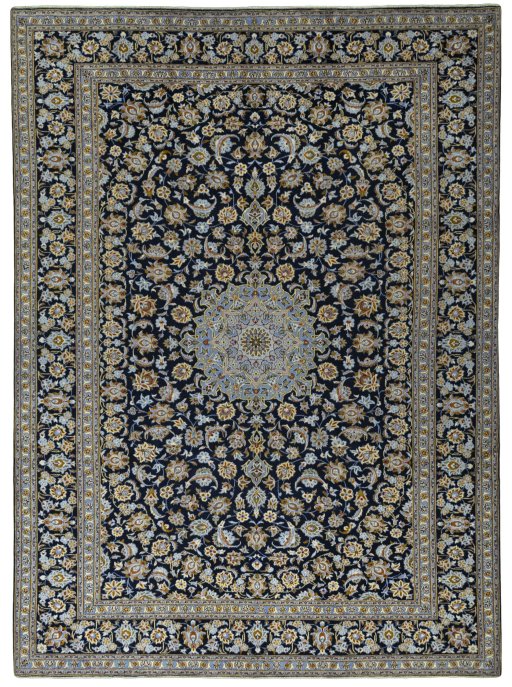Full view of 2000s Kashan rug from Iran / Persia, 412 × 300 cm in Blue tones