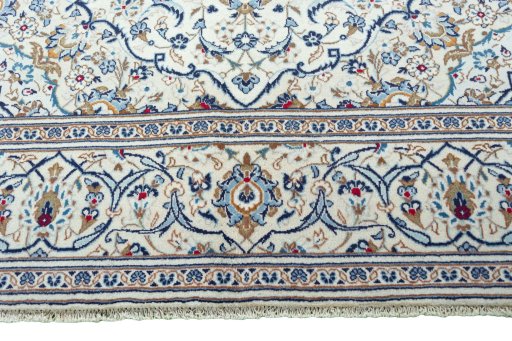 Full view of 2000s Kashan rug from Iran / Persia, 300 × 195 cm in Beige tones