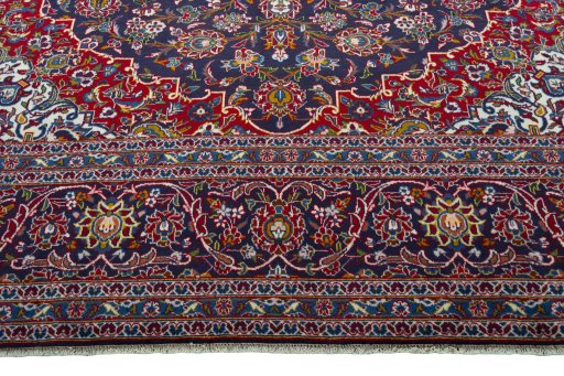 Full view of 2000s Kashan rug from Iran / Persia, 410 × 308 cm in Blue tones