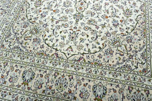 Close-up detail of 2000s Kashan rug from Iran / Persia showing Wool weave