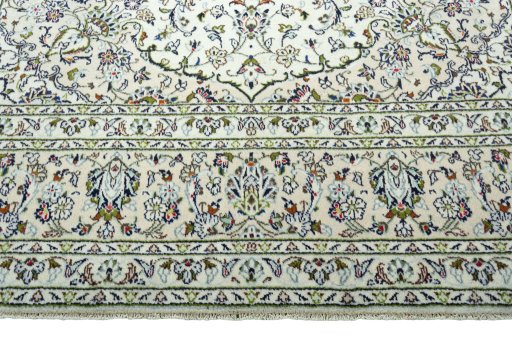 Full view of 2000s Kashan rug from Iran / Persia, 350 × 244 cm in Beige tones