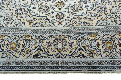 Full view of 2000s Kashan rug from Iran / Persia, 344 × 246 cm in Beige tones