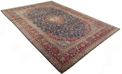 Close-up detail of 2000s Kashan rug from Iran / Persia showing Cork weave