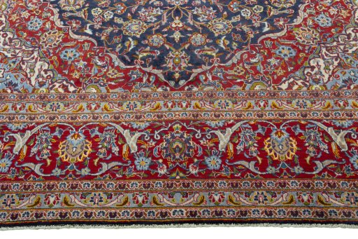 Full view of 2000s Kashan rug from Iran / Persia, 362 × 252 cm in Blue tones