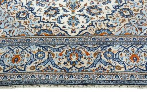 Full view of 2000s Kashan rug from Iran / Persia, 293 × 198 cm in Beige tones