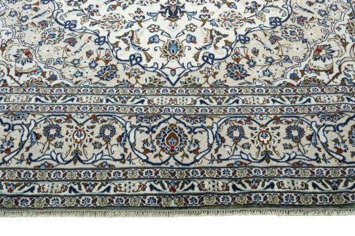 Full view of 2000s Kashan rug from Iran / Persia, 350 × 248 cm in Beige tones