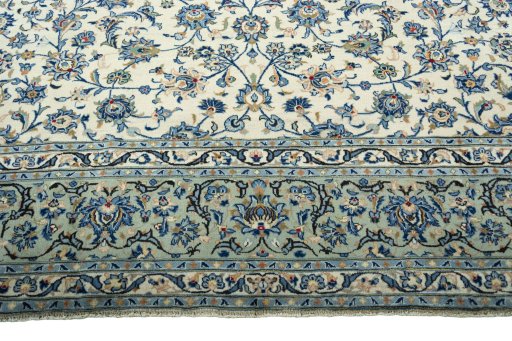 Full view of 2000s Kashan rug from Iran / Persia, 390 × 285 cm in Beige tones
