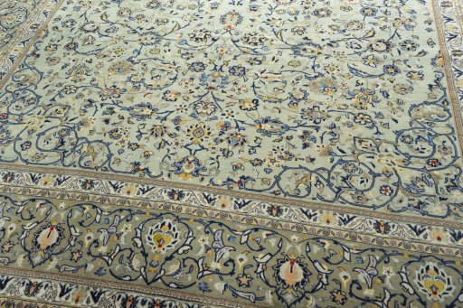 Close-up detail of 2000s Kashan rug from Iran / Persia showing Wool weave
