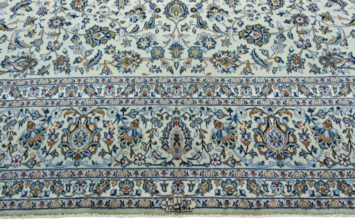 Full view of 2000s Kashan rug from Iran / Persia, 385 × 270 cm in Green tones