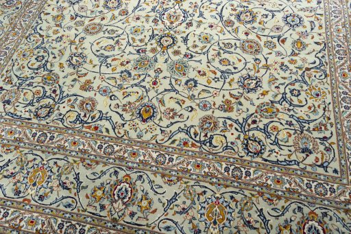 Close-up detail of 2000s Kashan rug from Iran / Persia showing Wool weave