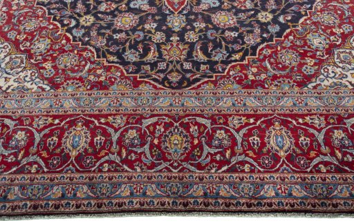 Full view of 2000s Kashan rug from Iran / Persia, 405 × 295 cm in Blue tones