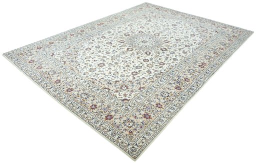 Corner detail of 2000s Kashan rug showing border pattern and Wool pile