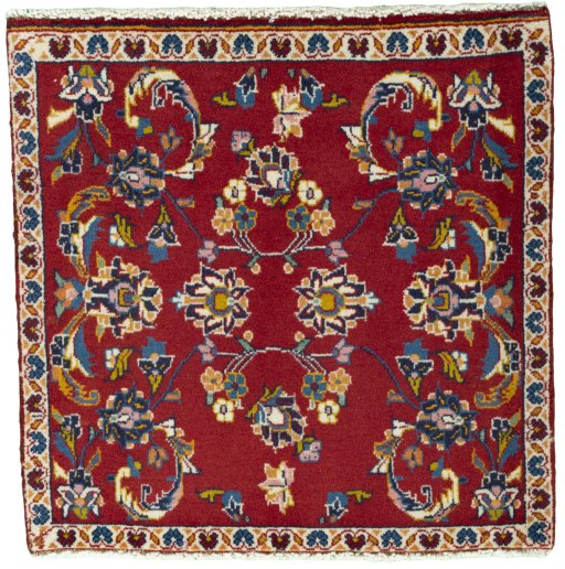 Full view of 2000s Kashan rug from Iran / Persia, 61 × 62 cm in Red tones