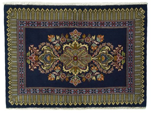Full view of New Kashan rug from Iran / Persia, 70 × 97 cm in Blue tones