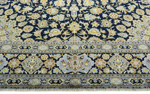 Full view of 2000s Kashan rug from Iran / Persia, 397 × 297 cm in Blue tones