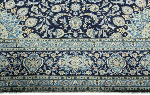 Full view of 2000s Kashan rug from Iran / Persia, 417 × 280 cm in Blue tones