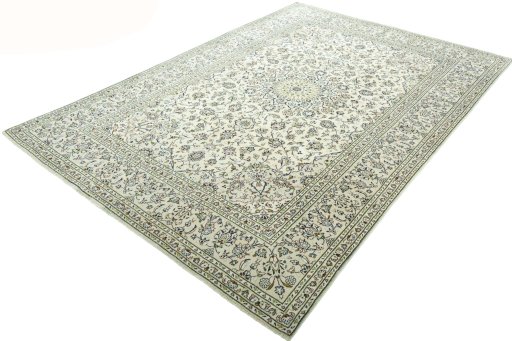 Corner detail of 2000s Kashan rug showing border pattern and Wool pile