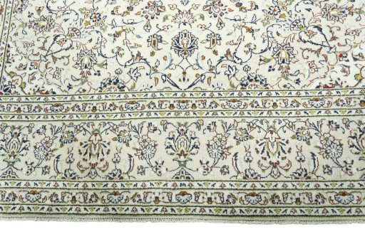Full view of 2000s Kashan rug from Iran / Persia, 343 × 240 cm in Beige tones