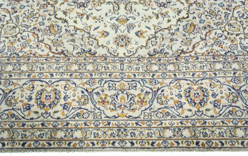 Full view of 2000s Kashan rug from Iran / Persia, 400 × 293 cm in Beige tones