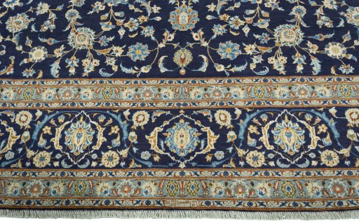 Full view of 2000s Kashan rug from Iran / Persia, 425 × 310 cm in Blue tones