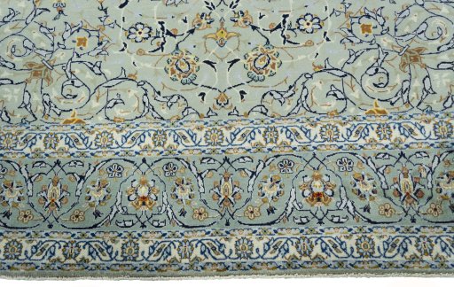 Full view of 2000s Kashan rug from Iran / Persia, 357 × 258 cm in Green tones
