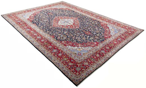 Close-up detail of 2000s Kashan rug from Iran / Persia showing Wool weave