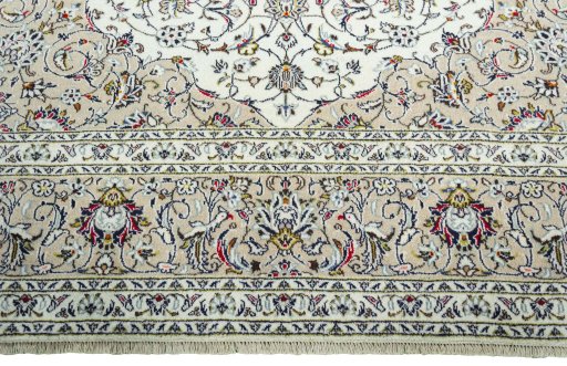 Full view of 2000s Kashan rug from Iran / Persia, 402 × 298 cm in Beige tones