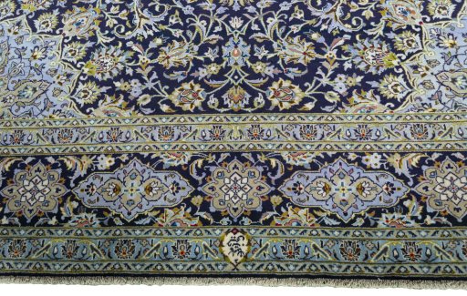 Full view of 2000s Kashan rug from Iran / Persia, 417 × 295 cm in Blue tones