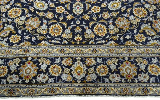 Full view of 2000s Kashan rug from Iran / Persia, 391 × 307 cm in Blue tones