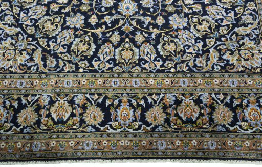Full view of 2000s Kashan rug from Iran / Persia, 345 × 244 cm in Blue tones