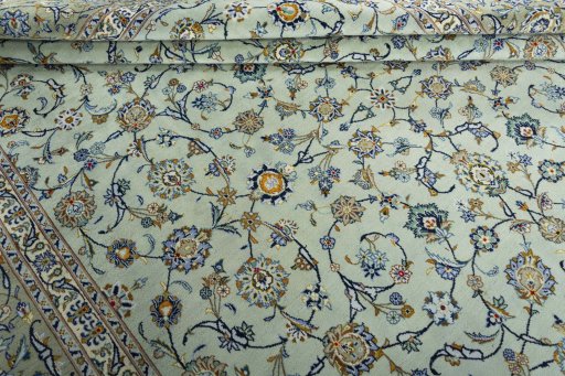 Close-up detail of 1970s Kashan rug from Iran / Persia showing Wool weave