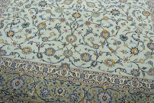 Close-up detail of 1970s Kashan rug from Iran / Persia showing Wool weave