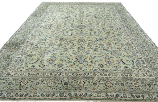 Surface texture of 1970s Kashan rug with natural Wool and intricate pattern